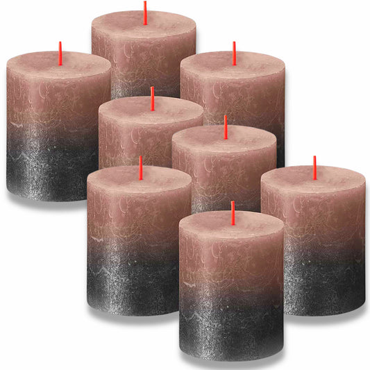 8 Stück Bolsius Rustik Stumpenkerzen 80x68mm cremiges Karamell + Anthrazit Metallic (2x4er)