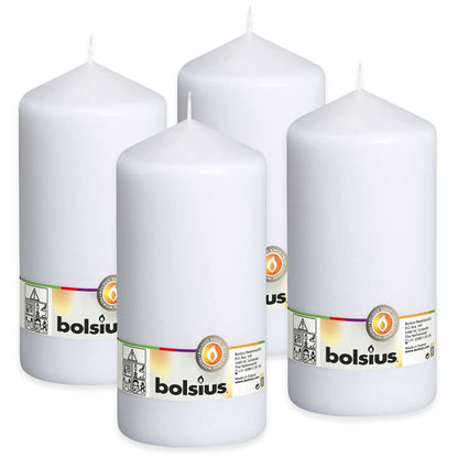 4er Set Bolsius XXL Stumpenkerzen 200x98mm Blockkerzen glatt - Weiß