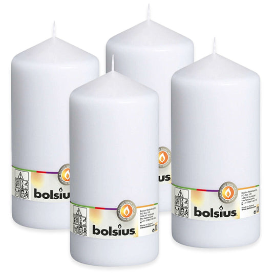 4er Set Bolsius XXL Stumpenkerzen 200x98mm Blockkerzen glatt - Weiß