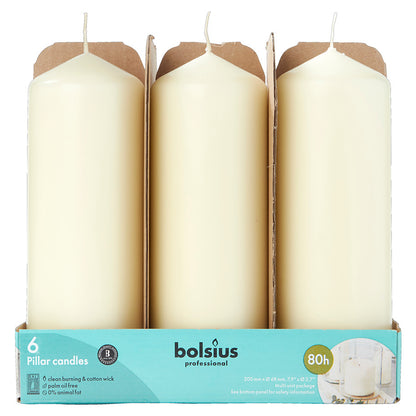 6er Set Bolsius Professional Stumpenkerzen 200x68mm Blockkerzen glatt - Elfenbein
