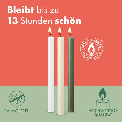 24 Stück Rustik Stabkerzen 270x23mm durchgefärbt Dinnerkerzen