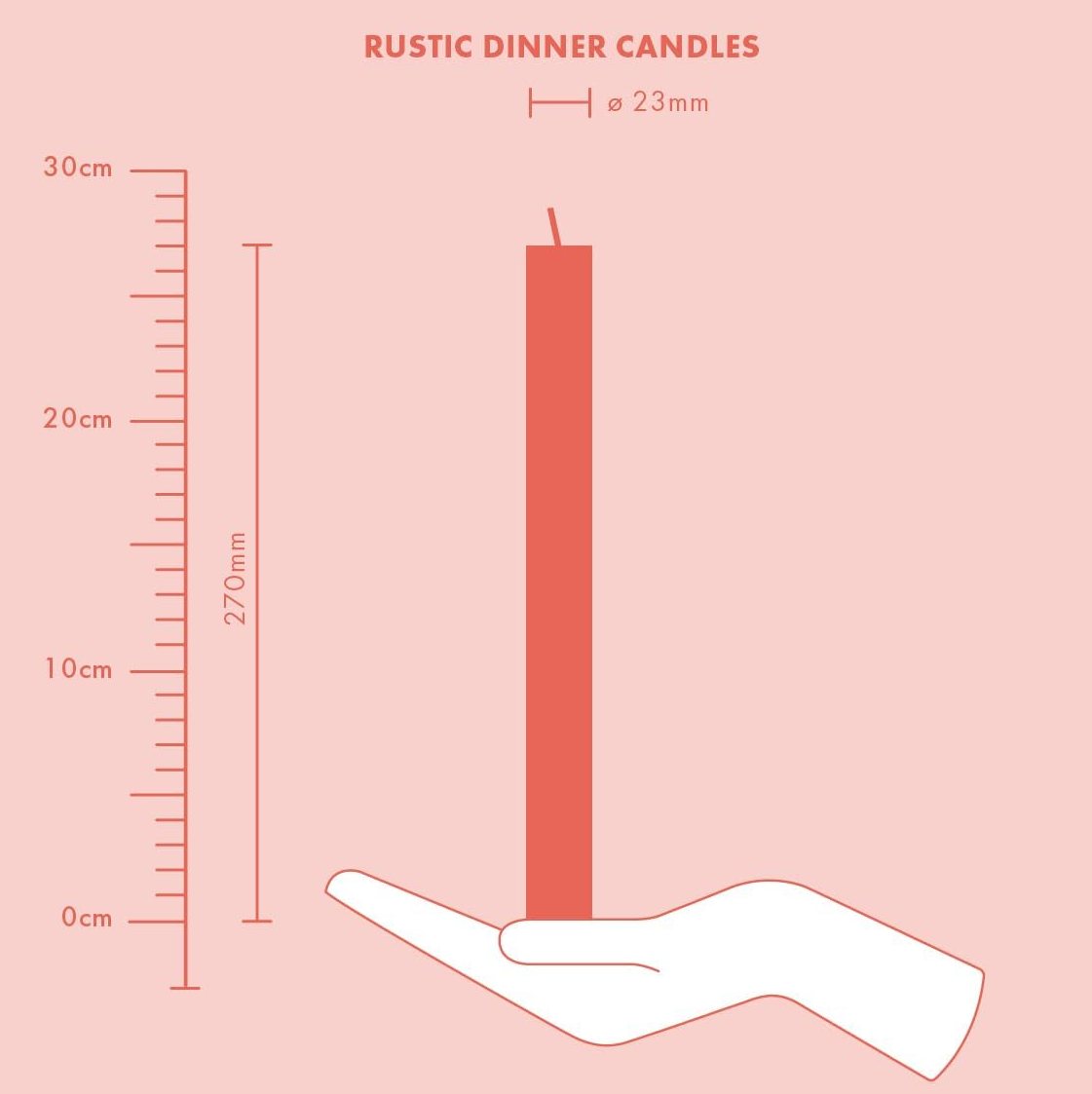24 Stück Rustik Stabkerzen 270x23mm durchgefärbt Dinnerkerzen