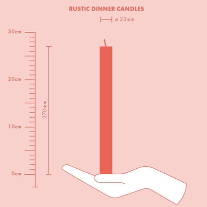 24 Stück Rustik Stabkerzen 270x23mm durchgefärbt Dinnerkerzen
