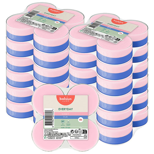 48 Stück Bolsius Everyday Duft Maxi Teelichter 8h Acryl Cup Bubble Gum (12x4er)