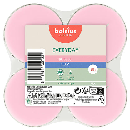 48 Stück Bolsius Everyday Duft Maxi Teelichter 8h Acryl Cup Bubble Gum (12x4er)