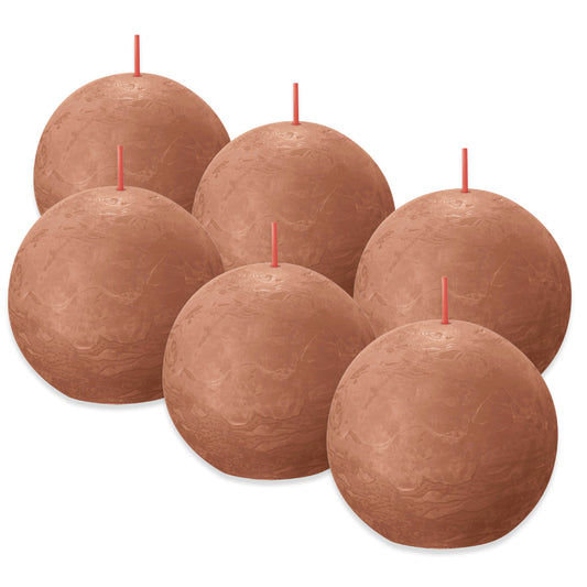 6 Stück Bolsius Rustik Kugelkerze Ø 76mm - Rostiges Rosa (6er Pack)