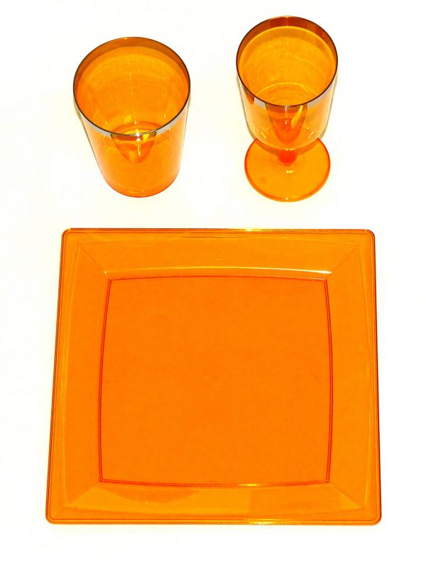 48-tlg. Mehrweg Plastikteller eckig 205x205mm Orange (8x6er)