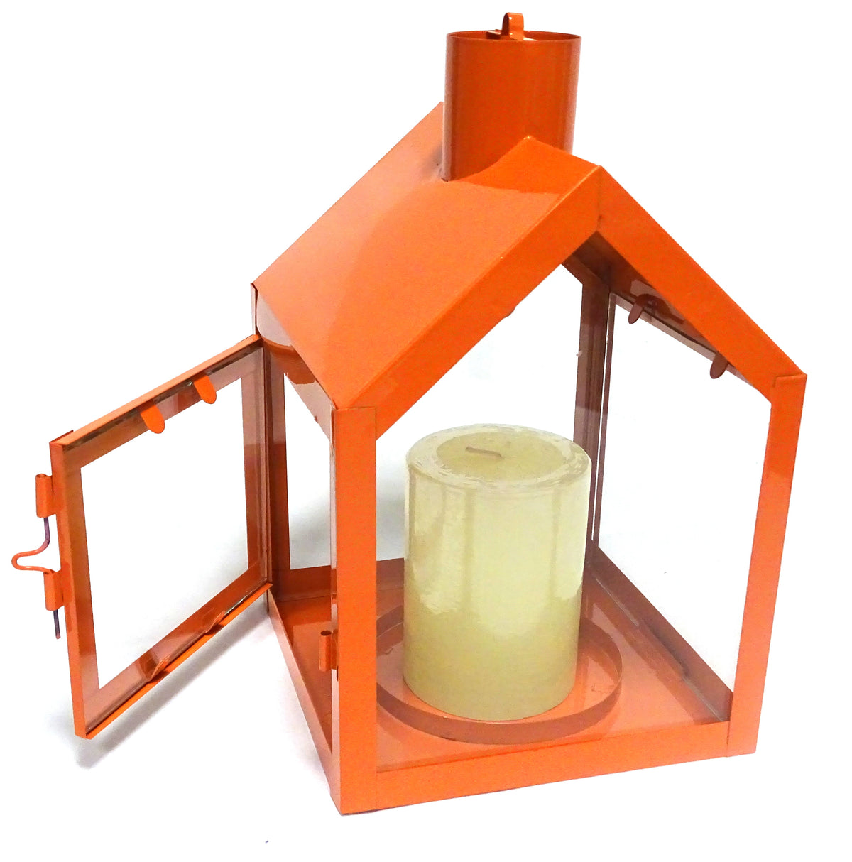 4er Set Windlicht Laterne HAUS aus Metall 230x150x155mm Kerzenhalter - Orange