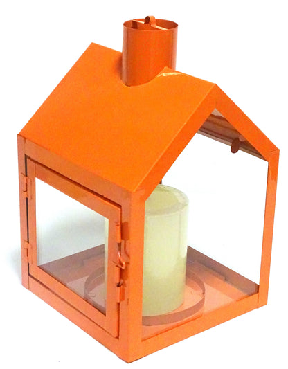 4er Set Windlicht Laterne HAUS aus Metall 230x150x155mm Kerzenhalter - Orange