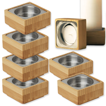6 Stück Duni Kerzenhalter 3in1 Bambus 95x50mm für Stumpenkerzen Kerzenständer - Natur
