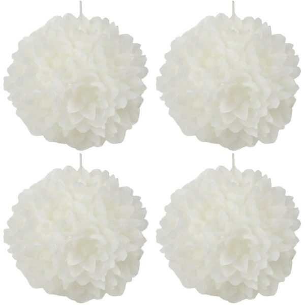 4 Stück Dekokerzen Blume Kugelkerze 120mm Ballkerzen durchgefärbt – Weiß