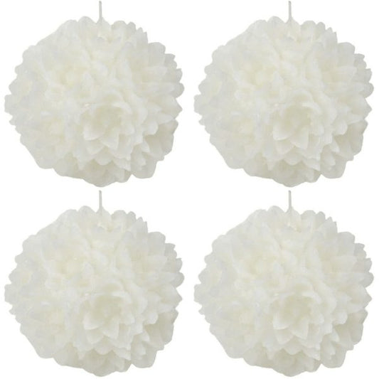 4 Stück Dekokerzen Blume Kugelkerze 120mm Ballkerzen durchgefärbt – Weiß