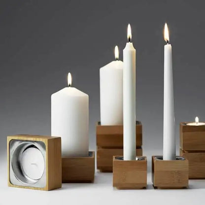 6 Stück Duni Kerzenhalter Bambus 60x55mm 3in1 für Spitzkerzen & Teelichter Natur