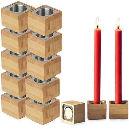 6 Stück Duni Kerzenhalter Bambus 60x55mm 3in1 für Spitzkerzen & Teelichter Natur