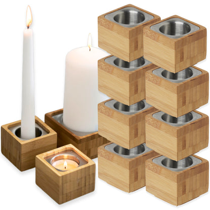 6 Stück Duni Kerzenhalter Bambus 60x55mm 3in1 für Spitzkerzen & Teelichter Natur