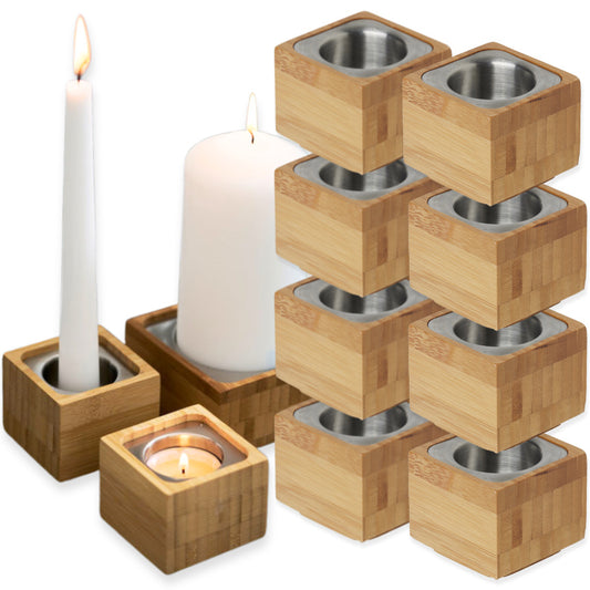 6 Stück Duni Kerzenhalter Bambus 60x55mm 3in1 für Spitzkerzen & Teelichter Natur