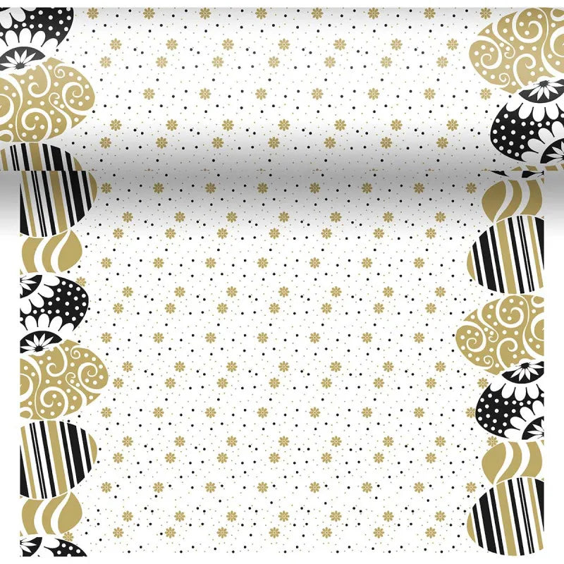38 Meter Dunicel Tischläufer 40cm breit Tischband (8 Rollen) - Easter Ornaments Gold-Schwarz