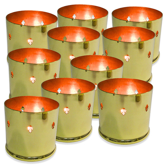 10 Stück Kerzenhalter Grableuchte Ø 80x75mm Laterne Windlicht Grablicht Grabschmuck Metall - gold