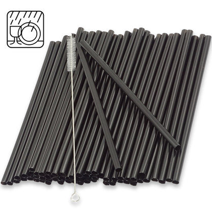 1.000 Stück Jumbo Mehrweg Trinkhalme Plastik 200x8mm Strohhalme + Bürste wiederverwendbar (2x500er) schwarz