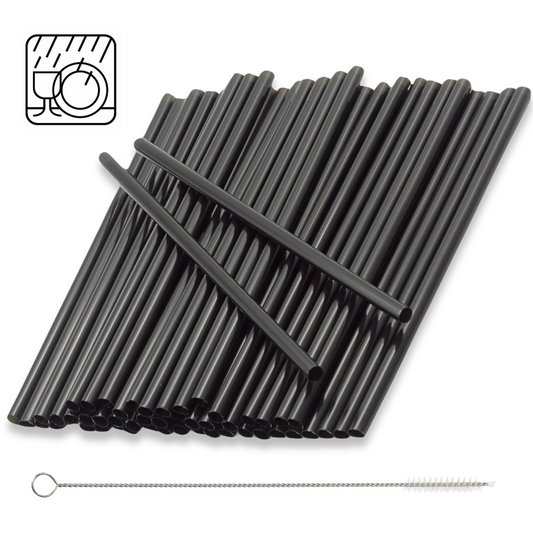 1.000 Stück Jumbo Mehrweg Trinkhalme Plastik 200x8mm Strohhalme + Bürste wiederverwendbar (2x500er) schwarz