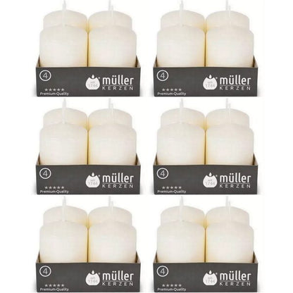 24 Stück Müller Stumpenkerzen 62x48mm BSS-Durchbrandsperre - Elfenbein (6x4er)