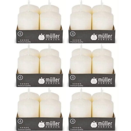 24 Stück Müller Stumpenkerzen 62x48mm BSS-Durchbrandsperre - Elfenbein (6x4er)