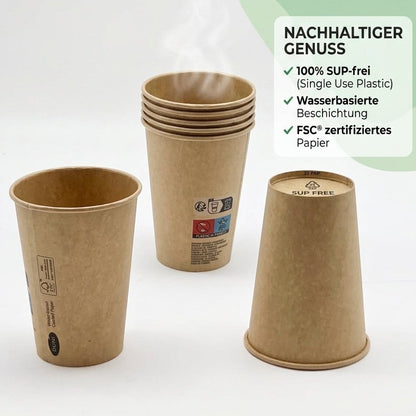1.000 Stück Kaffeebecher Pappbecher 180ml Coffee To Go Trinkbecher - Braun (20x50er)