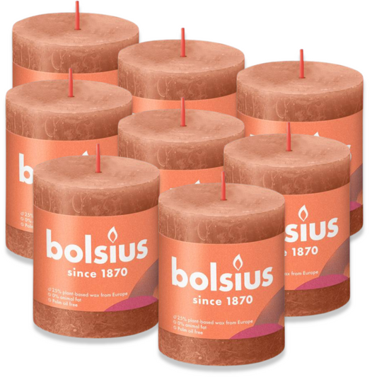 8 Stück Bolsius Rustik Stumpenkerzen 80x68mm - Rostiges Rosa (2x4er)