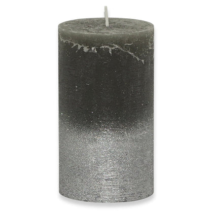6er Set Gies Rustik Stumpenkerzen 120x68mm Blockkerzen Dunkelgrau-Silber