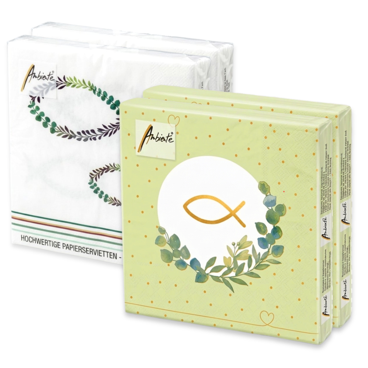 40 Stück Ambiente Papier Servietten 33×33cm Fisch & Eukalyptus  – (2x20er)