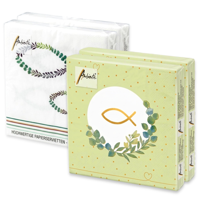 40 Stück Ambiente Papier Servietten 33×33cm Fisch & Eukalyptus  – (2x20er)