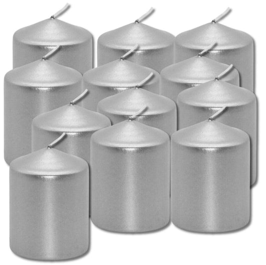 12 Stück Eika Stumpenkerzen 80x60mm Metallic Silber