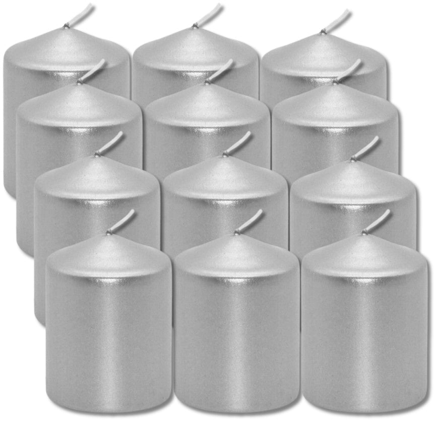 12 Stück Eika Stumpenkerzen 80x60mm Metallic Silber