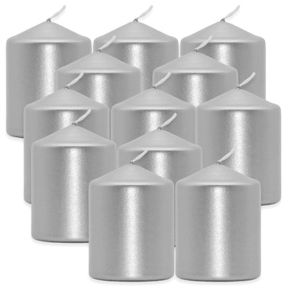 12 Stück Eika Stumpenkerzen 80x60mm Metallic Silber