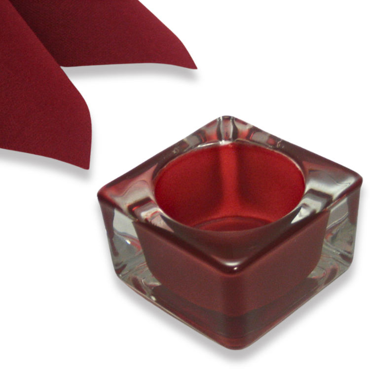12 Stück Teelichtgläser 60x60x35mm Teelichthalter eckige Kerzenhalter - Bordeaux