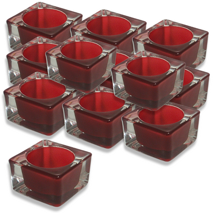 12 Stück Teelichtgläser 60x60x35mm Teelichthalter eckige Kerzenhalter - Bordeaux