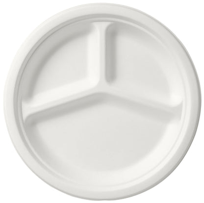 Bio Einweg-Teller Ø 26cm Menüteller 3-geteilt Bagasse - weiß
