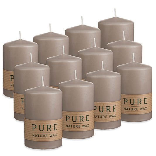 12 Stück Wenzel Stumpenkerzen 90×60mm Pure Safe Candle Blockkerzen – Sand (2x6er)