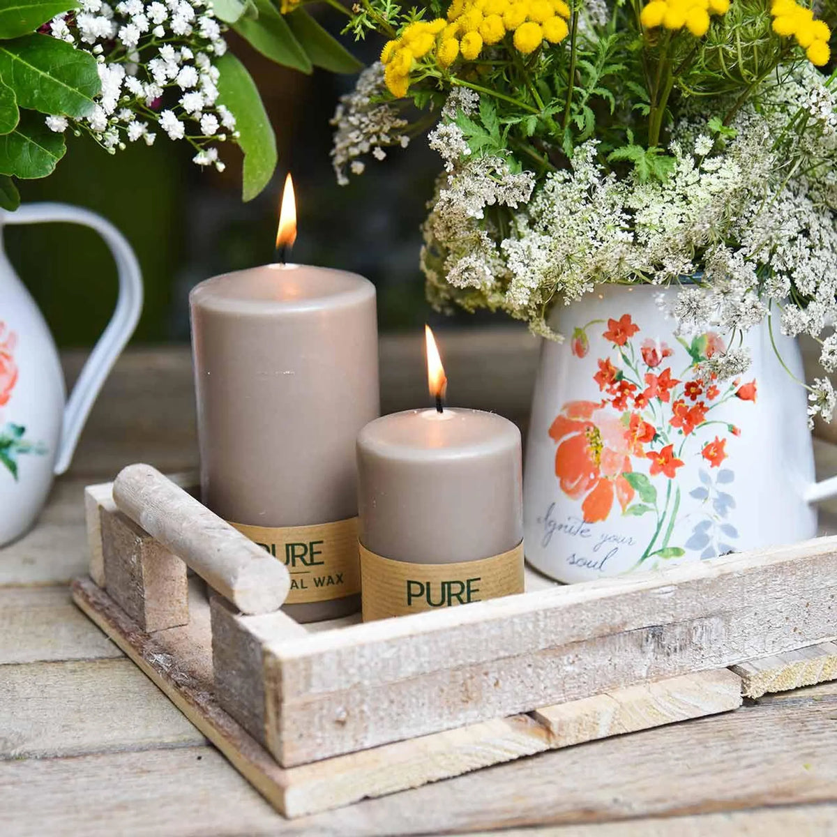 12 Stück Wenzel Stumpenkerzen 90×60mm Pure Safe Candle Blockkerzen – Sand (2x6er)
