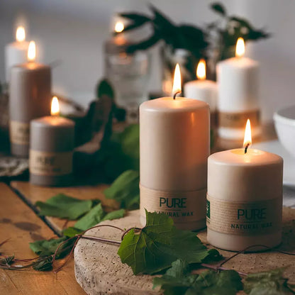 12 Stück Wenzel Stumpenkerzen 90×60mm Pure Safe Candle Blockkerzen – Sand (2x6er)
