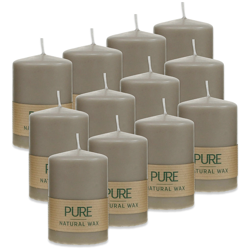 12 Stück Wenzel Stumpenkerzen 90×60mm Pure Safe Candle Blockkerzen – Sand (2x6er)