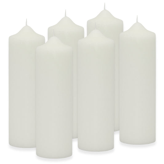 6 Stück Wenzel Stumpenkerzen 230x70mm Kaminkerzen Spitzkopf Kerzenrohlinge glatt - Weiß-Creme