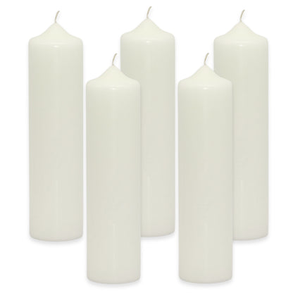 5 Stück Wenzel Stumpenkerzen 275x70mm XXL Kaminkerzen Spitzkopf Kerzenrohlinge glatt - Weiß-Creme