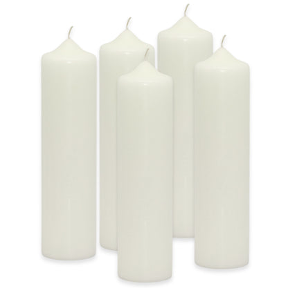 5 Stück Wenzel Stumpenkerzen 275x70mm XXL Kaminkerzen Spitzkopf Kerzenrohlinge glatt - Weiß-Creme