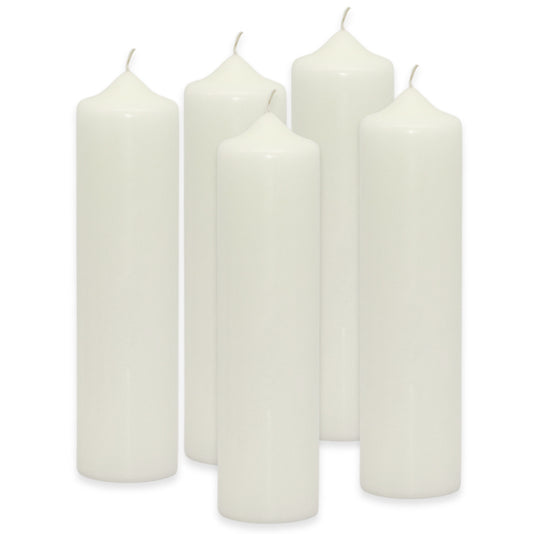 5 Stück Wenzel Stumpenkerzen 275x70mm XXL Kaminkerzen Spitzkopf Kerzenrohlinge glatt - Weiß-Creme