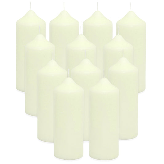 12 Stück Wenzel Stumpenkerzen 160x60mm Kaminkerzen Spitzkopf Kerze glatt - Elfenbein