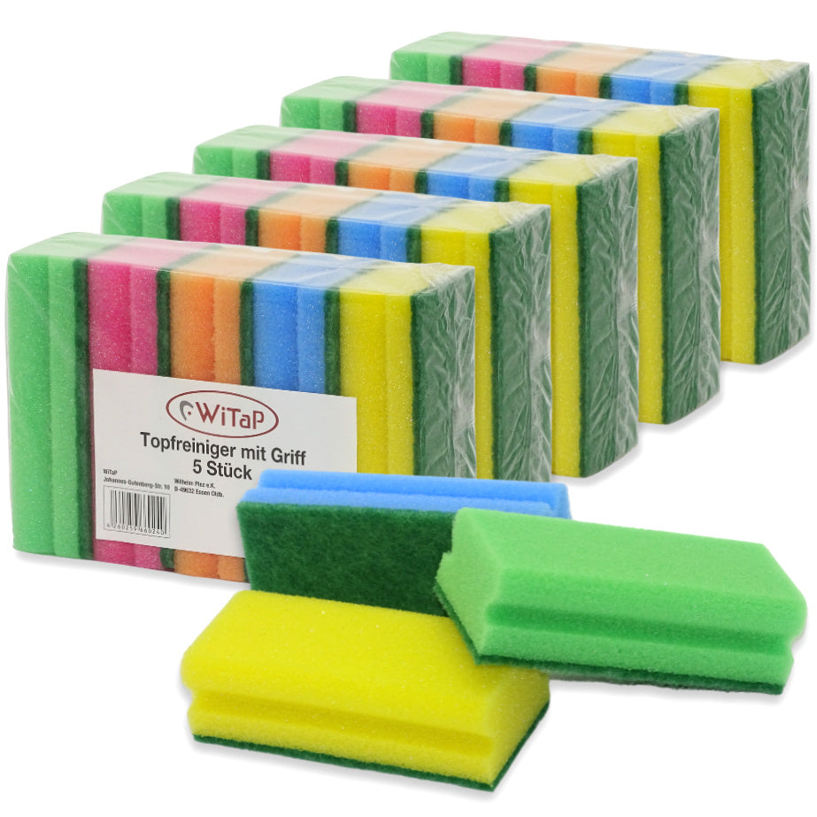 25 Stück Witap Scheuerschwamm 150x70x45mm Topfreiniger (5x5er) - bunt